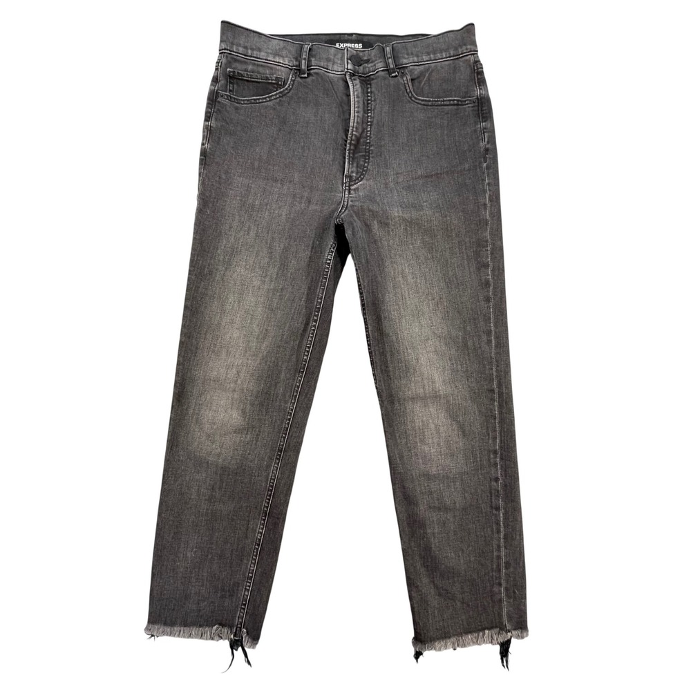 Express Gray Super High Rise Raw Hem Mom Jeans Women Size 10